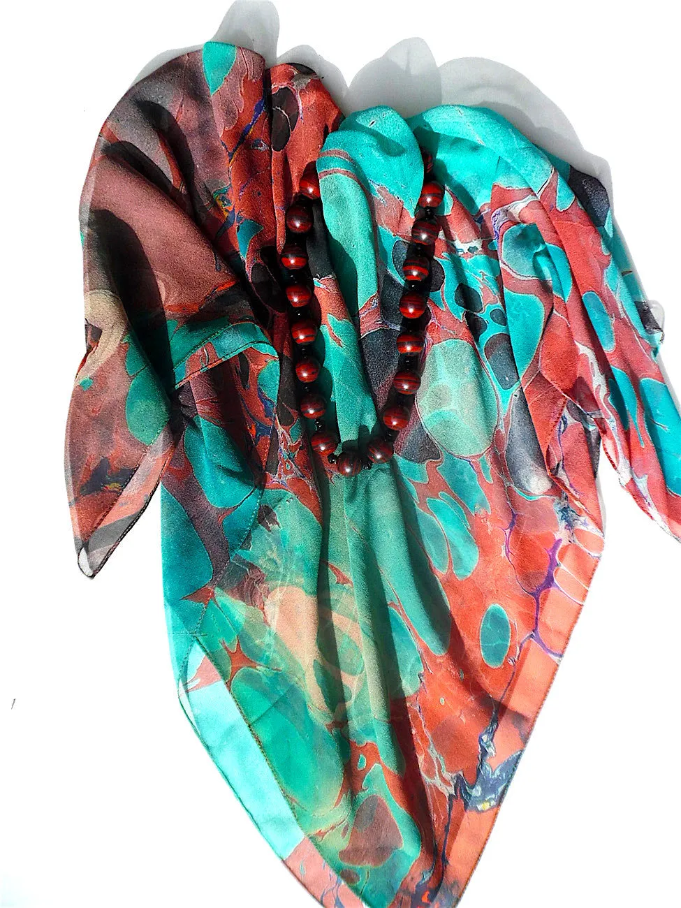 Marbleized Silk Chiffon Square Scarf Granite