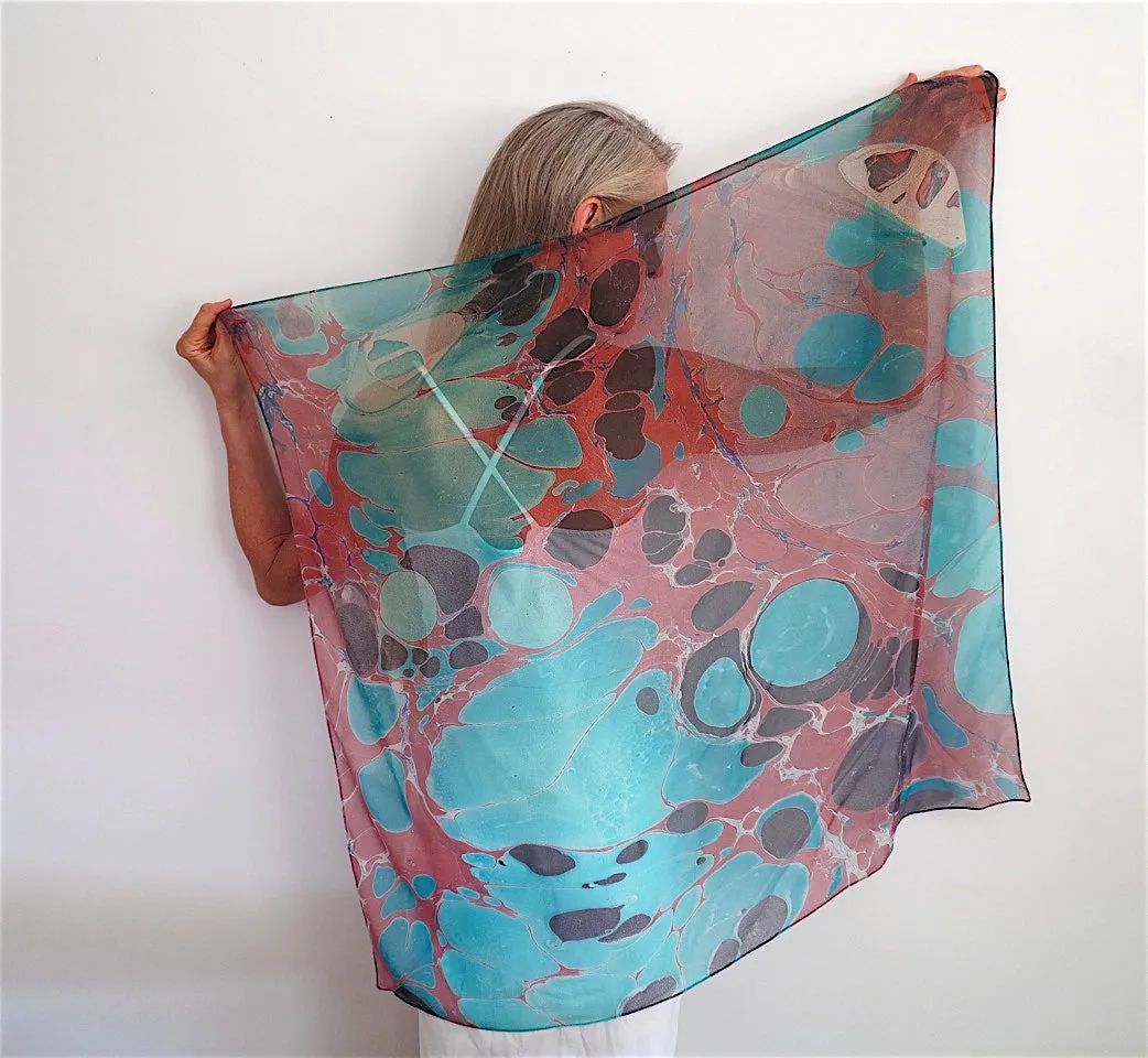 Marbleized Silk Chiffon Square Scarf Granite