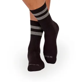 Mens Be Strong - Black Slate Crew Grip Socks (Barre / Pilates)