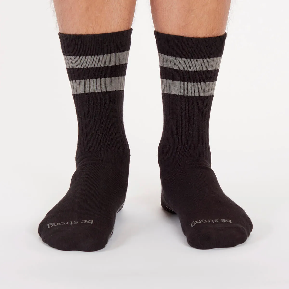 Mens Be Strong - Black Slate Crew Grip Socks (Barre / Pilates)