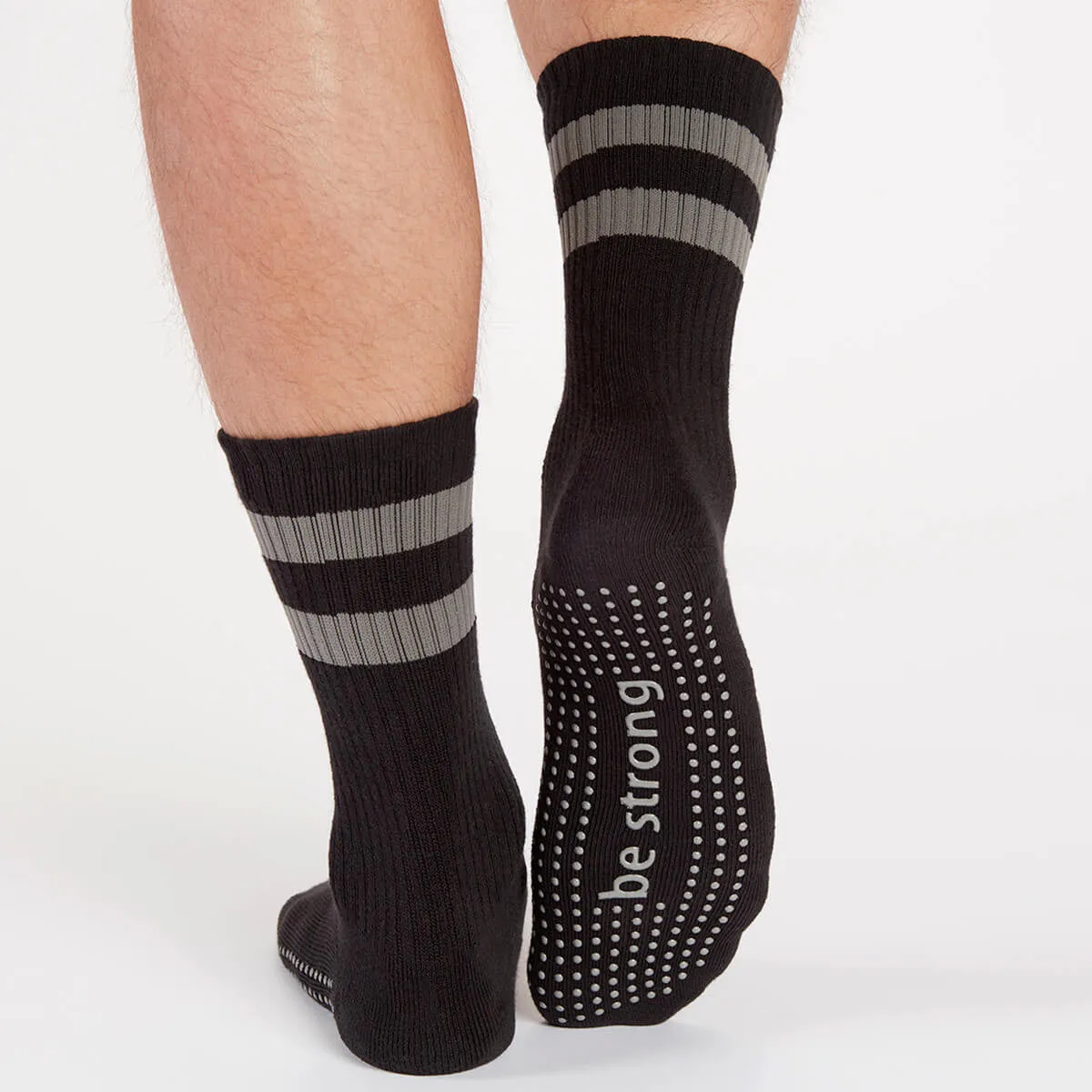 Mens Be Strong - Black Slate Crew Grip Socks (Barre / Pilates)