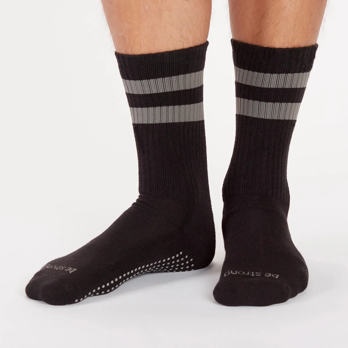 Mens Be Strong - Black Slate Crew Grip Socks (Barre / Pilates)