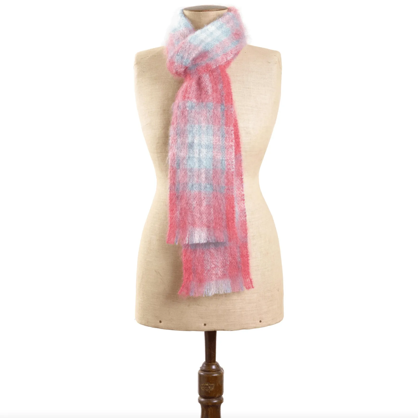 Mohair Scarf Coral Check