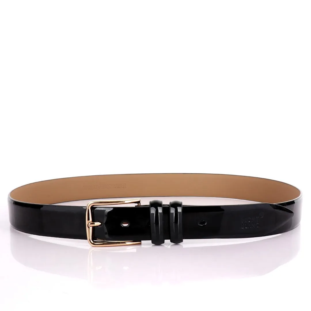 Mont Blanc Men's Formal  Wetlips Leather Belt- Black