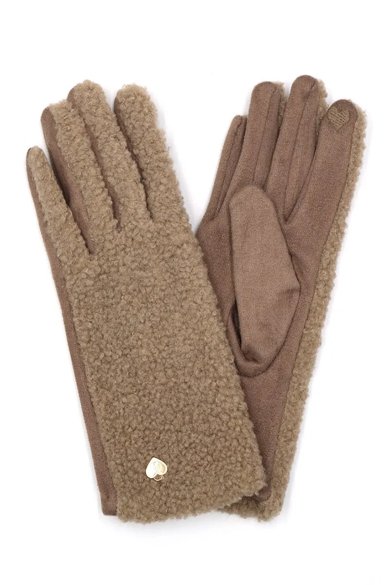 One Pair Cold Hands Warm Heart Taupe Smart Touch Gloves