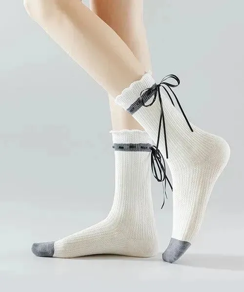 One Pair of Cotton Crew Socks With Ribbon | Lolita Socks | Cute Socks