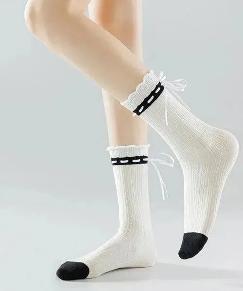 One Pair of Cotton Crew Socks With Ribbon | Lolita Socks | Cute Socks