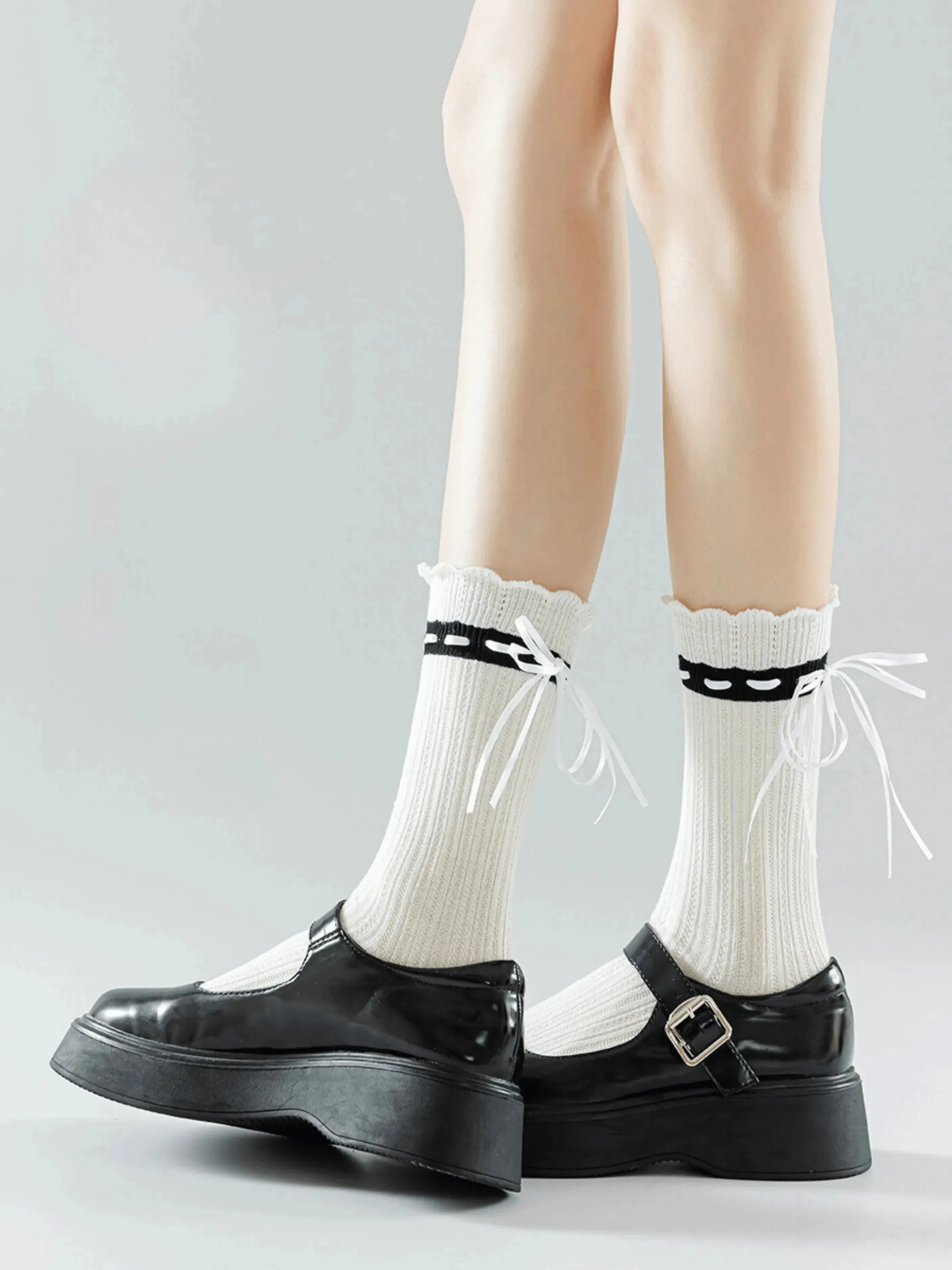 One Pair of Cotton Crew Socks With Ribbon | Lolita Socks | Cute Socks