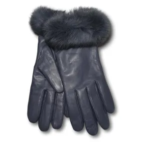 Rabbit Fur Cuff Leather Gloves