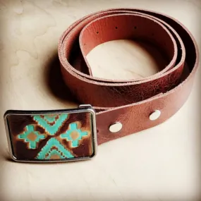 Rectangle Navajo Leather Belt Buckle