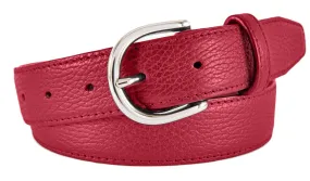 Red Pebbled Leather Belt, Soho Buckle (Shiny Silver)