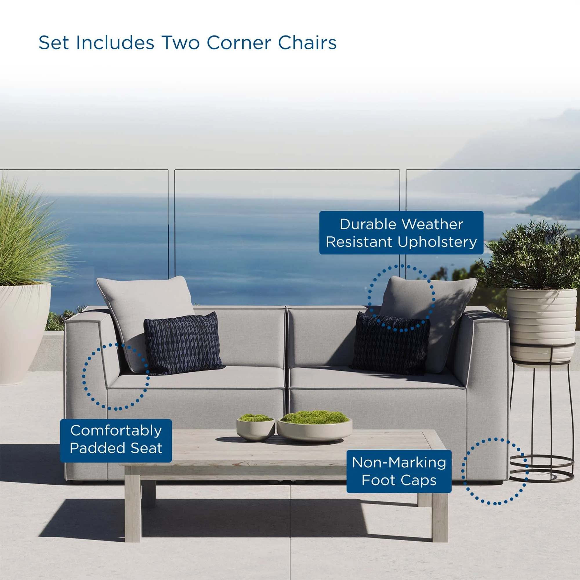 Saybrook Outdoor Patio Upholstered 2-Piece Sectional Sofa Loveseat by Modway