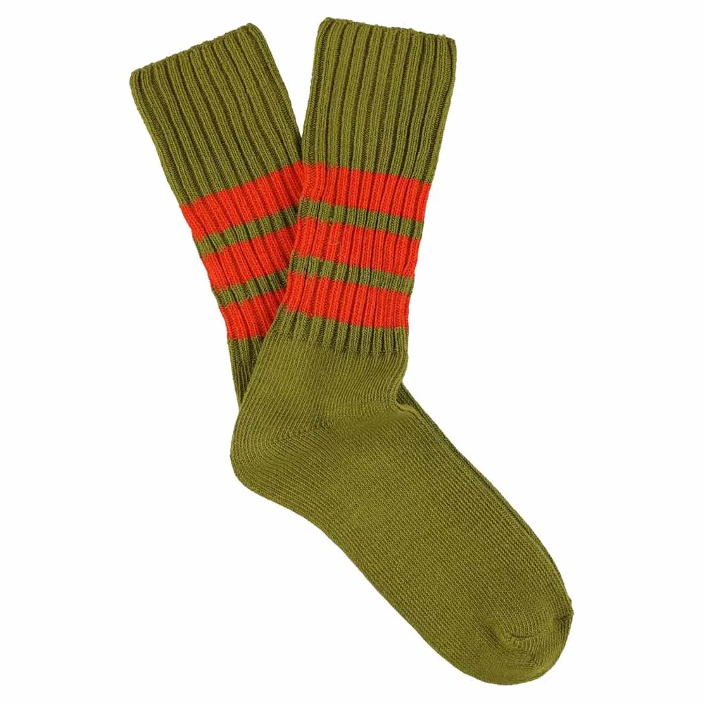 Stripes Crew Socks - Vintage Khaki / Orange