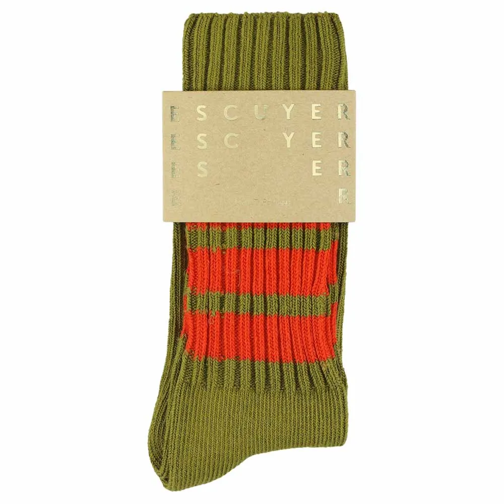 Stripes Crew Socks - Vintage Khaki / Orange