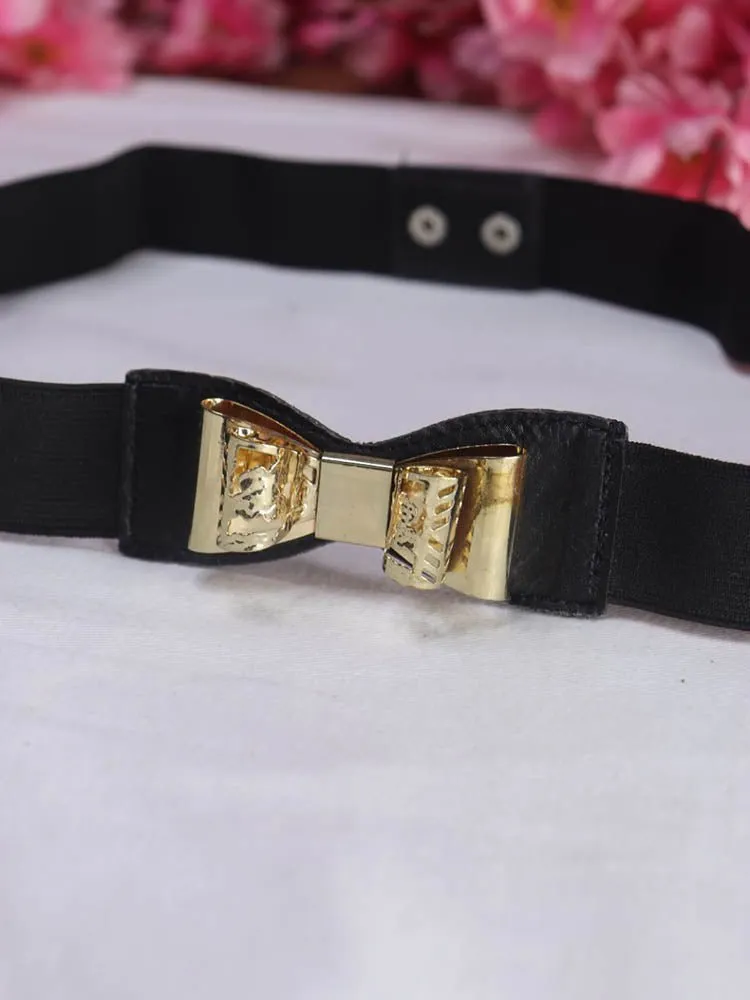 Stylish Black Bow Elastic Belt for Women - Professional Accessory