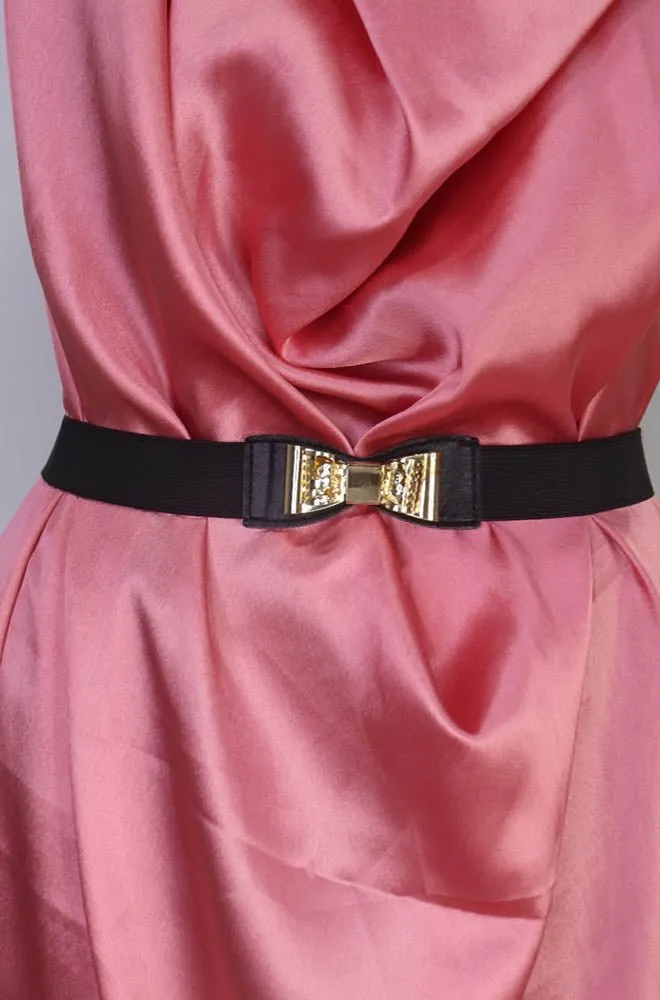 Stylish Black Bow Elastic Belt for Women - Professional Accessory