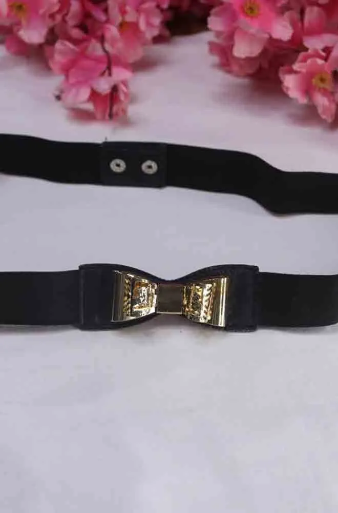 Stylish Black Bow Elastic Belt for Women - Professional Accessory