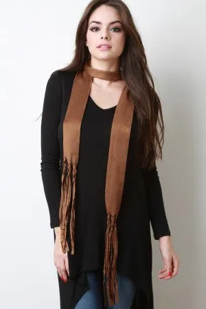 Suede Braided Fringe Scarf