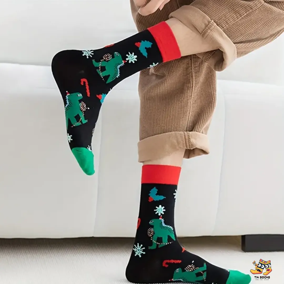 TikSocks|Christmas Socks-Christmas Dinosaur Socks