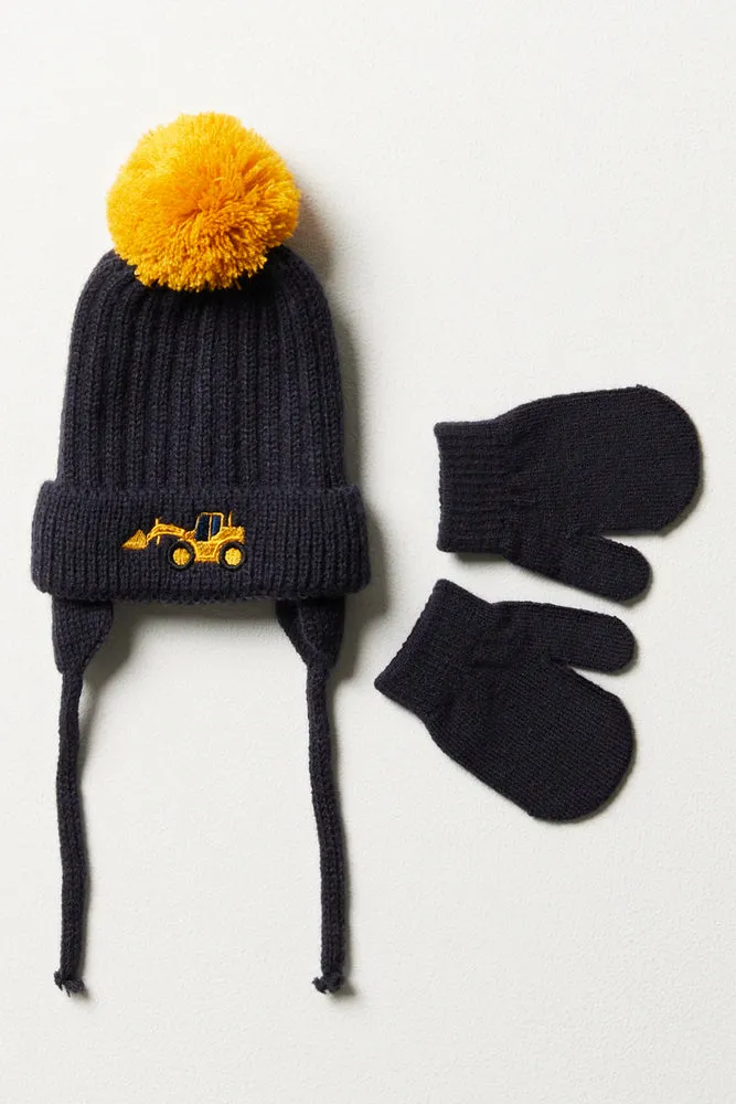 Trapper Beanie And Mittens Set Navy