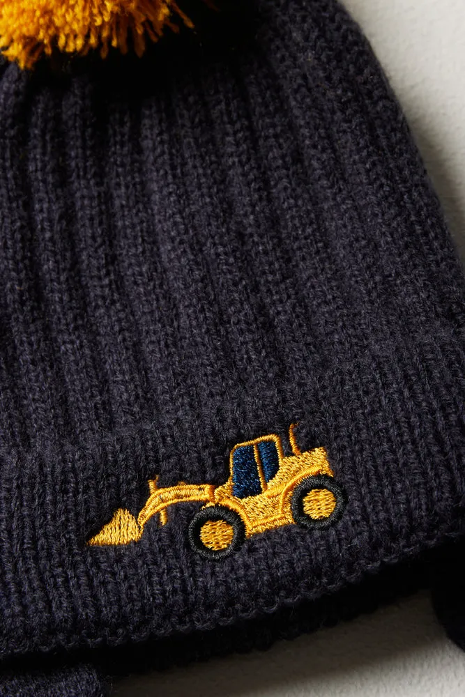 Trapper Beanie And Mittens Set Navy