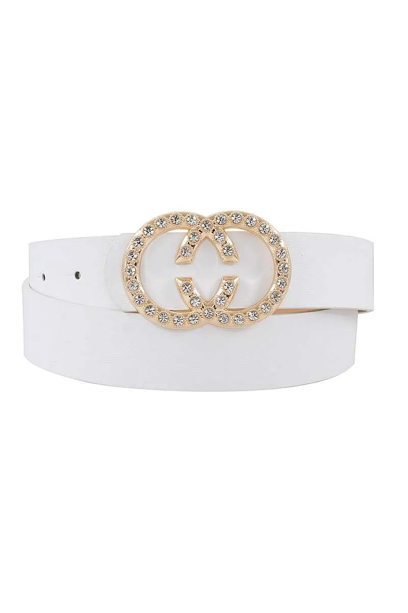 Trendy Rhinestone Double Ring Buckle Belt