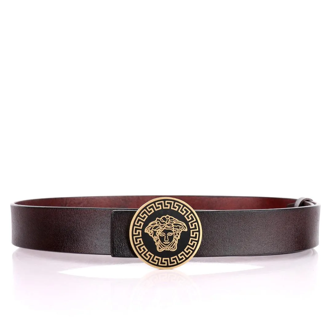 Versace Classic Medusa Round Buckle Belt- Brown