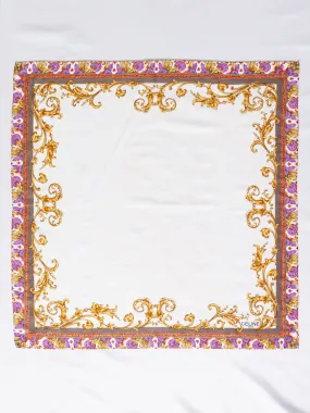 Vintage Purple Floral Border White Cotton Handkerchief