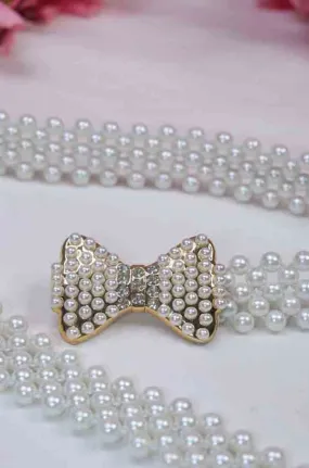 White Pearl Bead Belt - Elegant Accessory for Formal Attire