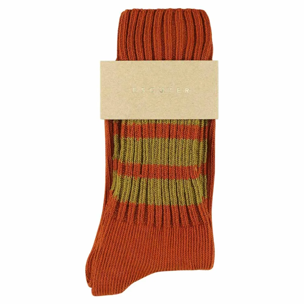 Women Stripes Crew Socks - Orange / Gold