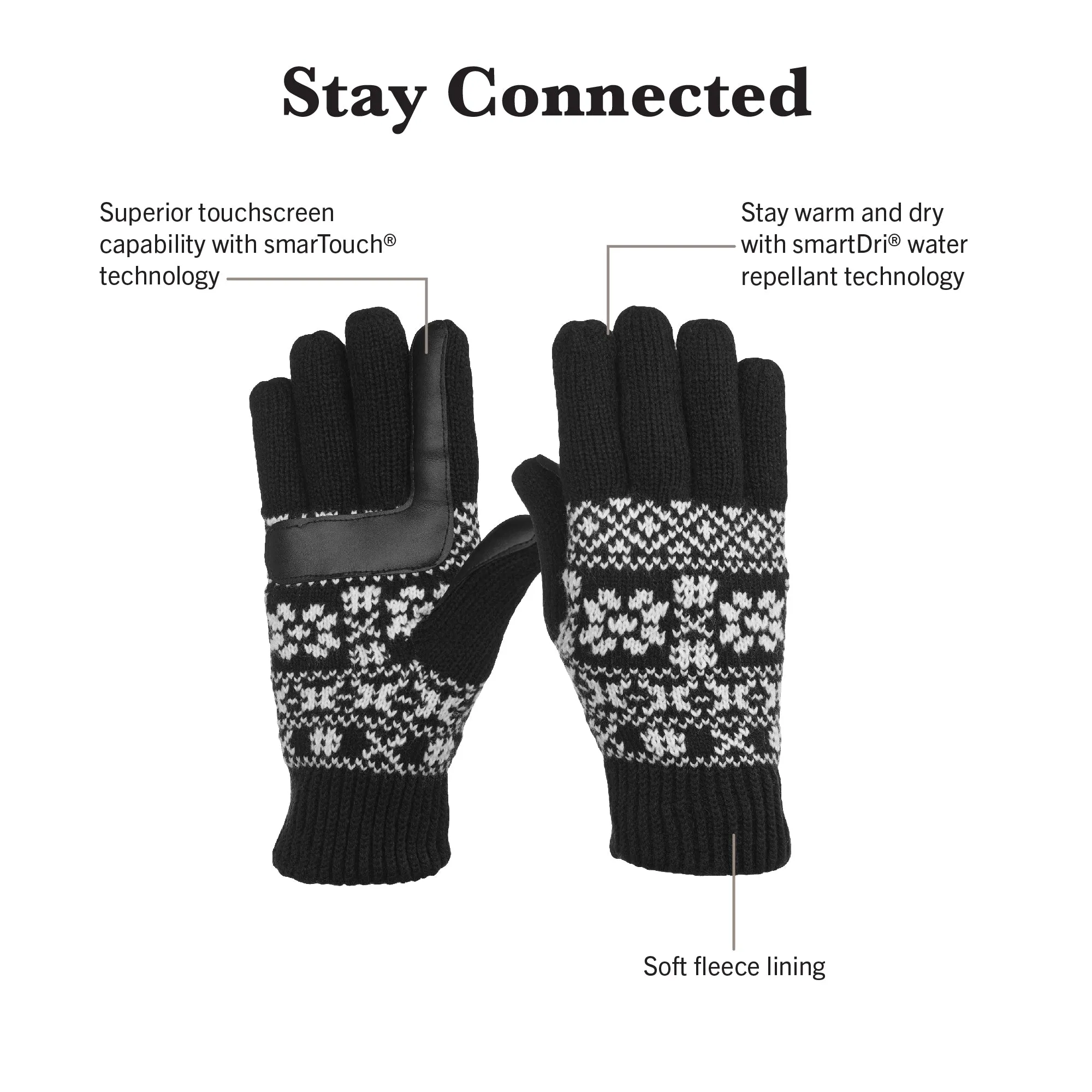 Women's Nordic Fairisle Knit Water Repellent Touchscreen Gloves